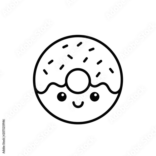 Cute cartoon donut with sprinkles and smiling face for fun design  