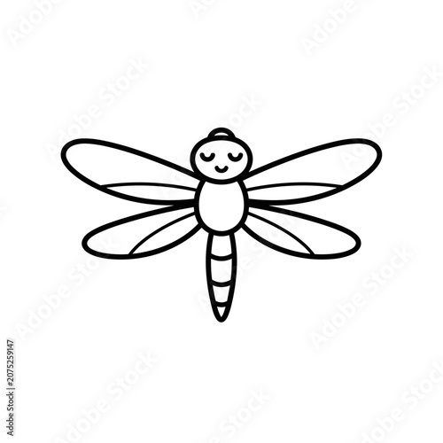 Dragonfly illustration with smiling face in cute and simple style - Concept of Funny icons for kids and adults  