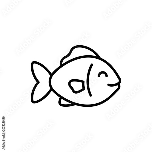Cartoon fish with a smiling face in a simple line art style - Concept of Funny icons for kids and adults  