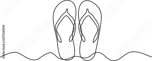 Tableau sur toile Continuous line art of a pair of flip flop ,abstract hand drawn one line vector
