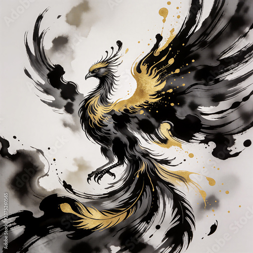 Phoenix Bird Ink Wash Painting