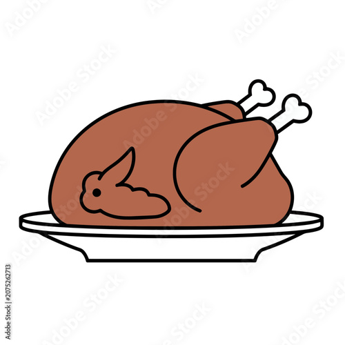 Flat illustration of roasted turkey on plate