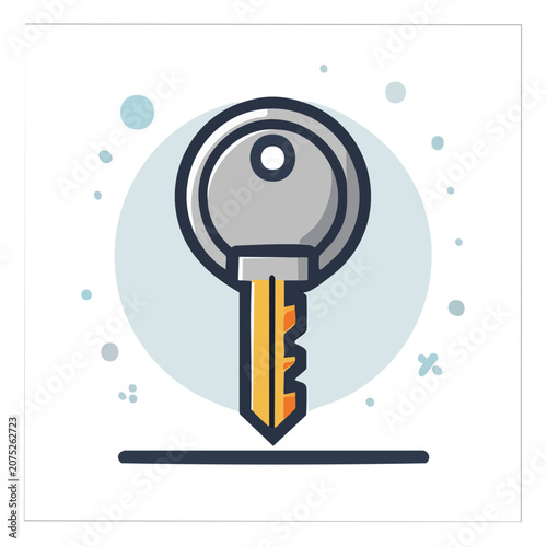 Flat vector icon of a key with lock symbol