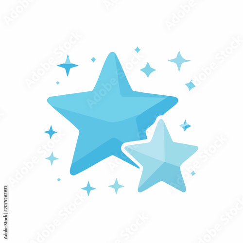 Two blue stars with sparkles on white background