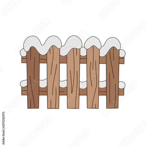Wooden fence with snow in winter illustration