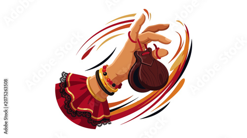 Tableau sur toile Illustration of a hand playing wooden castanets with flamenco style motion