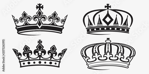 Fotografía Set of twelve black silhouette crown royalty symbols king queen