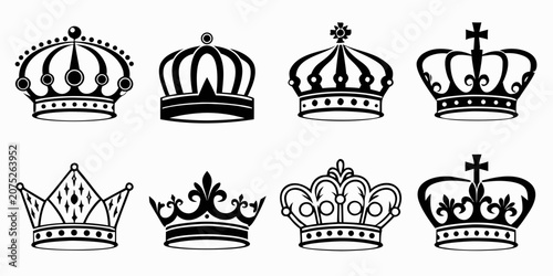 Schilderij op canvas Twelve black silhouette crown royal regal symbols, set crown royal symbol regal
