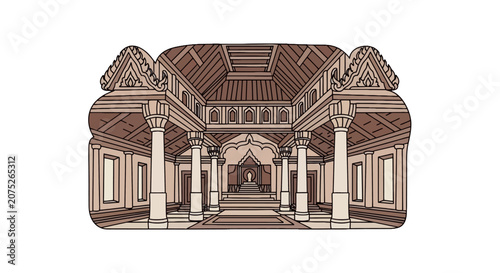 Photos Traditional southeast asian temple interior with wooden pillars