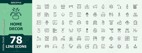 Home Decor simple icon set. UI icons set in a thin style. Featuring renovation, indoor, office, apartment, decoration, home, furniture. Editable stroke vector art. Indoor icon collection.