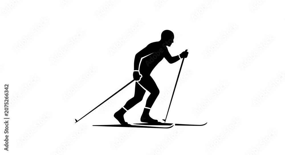 Fototapeta premium Man skiing down snow mountain.