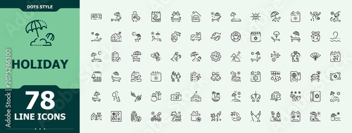 Holiday line icon set. Celebration modern icon set. Line symbol and sign. Contain linear symbols celebration, christmas, vacation, summer, calendar and more. Editable stroke collections.