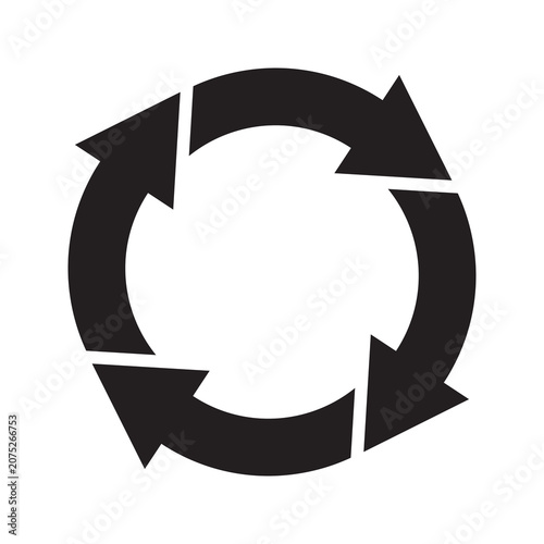 Clean vector icon of four black arrows forming a circular loop. This versatile graphic represents recycling, ecofriendly cycles, workflow processes, and continuous rotation.