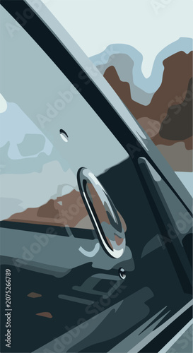 Abstract reflection in car mirror showing abstract landscape