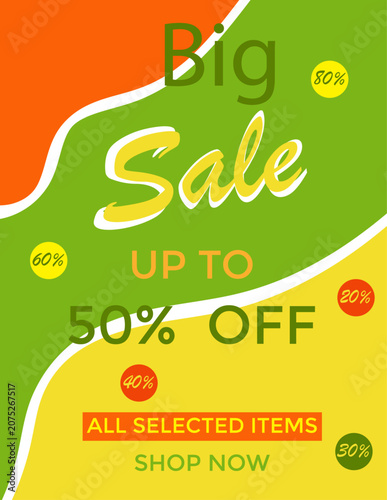 Summer sale flyer in a trendy flat design. Summer banner template featuring a seaside beach and beach holiday elements. Vector illustration. Summer sale card template.
