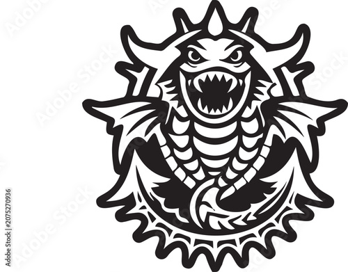 Obraz na plátně Angry sea monster kraken mascot logo or leviathan dragon tattoo black and white
