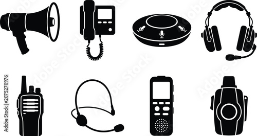 Bild auf Leinwand Communication Device Icon Collection with Megaphone Headset Radio Intercom and A