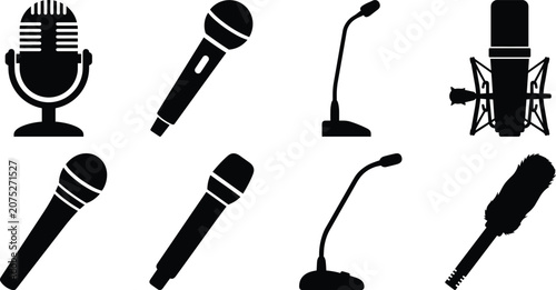 Foto Microphone Icon Collection with Studio Podcast Conference and Audio Recording Ve