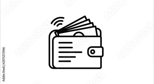 Digital Wallet Icon with Wireless Payment Symbol and Cash - Vector Illustration