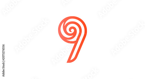 Stylized red swirl number nine icon design