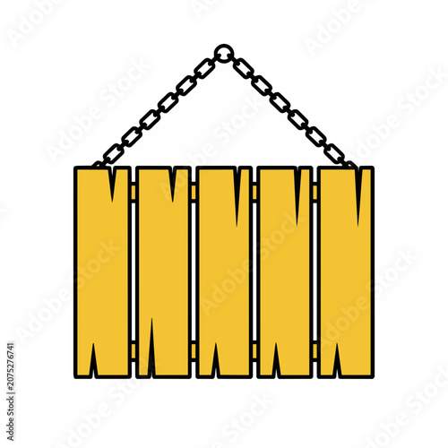 Yellow wooden fence with chain hanging illustration