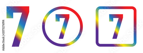 Quadro su tela Vibrant Rainbow Gradient Number 7 Number Seven Icon Encased in Geometric Shapes