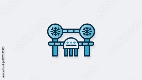 A flat vector icon representing a winter season gate with snowflake symbols