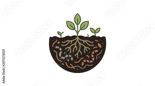 Obraz na plátně Growing Plant Seedling with Roots in Soil Cross Section.