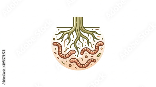 Foto Illustration of plant roots and earthworms in soil.