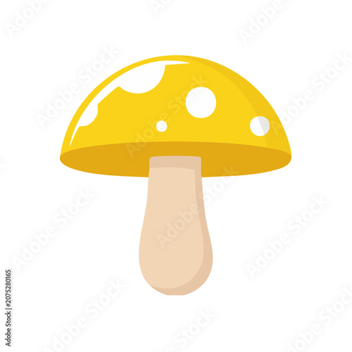 Yellow spotted mushroom flat vector illustration