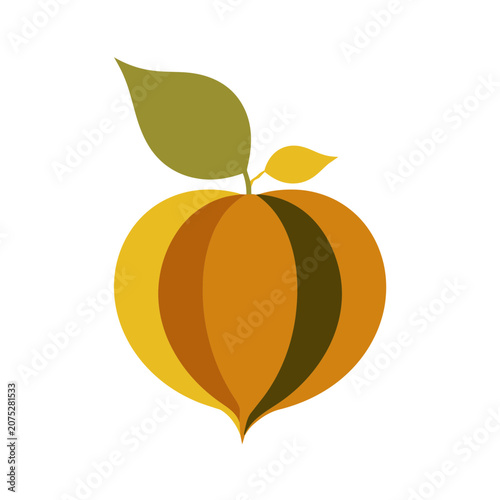 Flat vector illustration of a peach with leaf