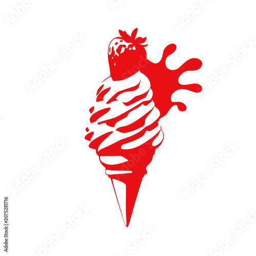 Red strawberry soft serve ice cream cone vector illustration