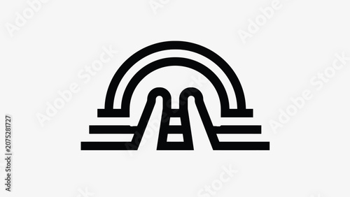 A minimalist black and white icon representing a tunnel entrance