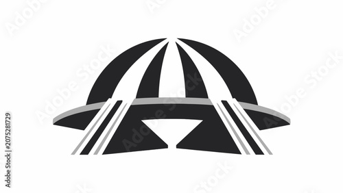A minimalist graphic illustration of a stylized dome structure on a white background