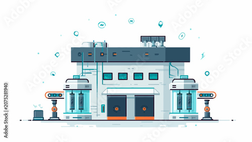 A modern industrial facility with advanced automated machinery on a white background