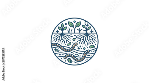 Fotografie Illustration of soil layers with plants and earthworms.