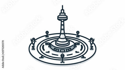 Konstfotografi A minimalist vector illustration of a tall communication tower on a circular bas