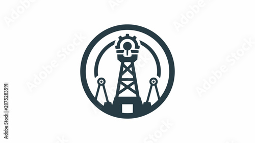 Fotografie A minimalist circular icon featuring a stylized industrial tower structure