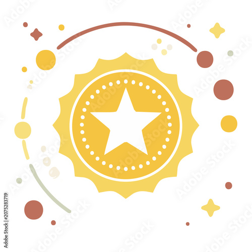 Yellow star badge with sunburst and decorative dots