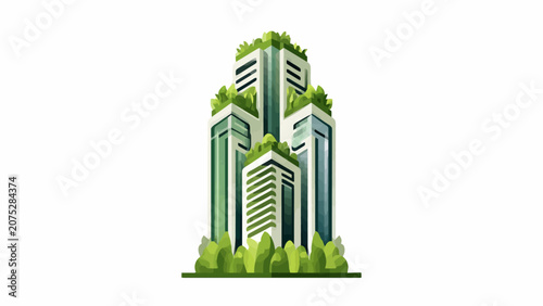 Quadro su tela A modern eco-friendly skyscraper with lush green plants on the terraces