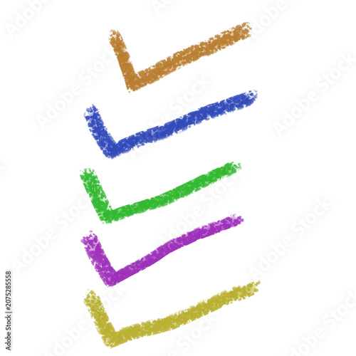 Colorful Hand Drawn Check Mark Set. Grunge Chalk Tick Symbols. Sketch Approval Icons Isolated on White Background