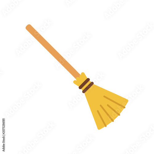 Yellow broom with wooden handle vector icon