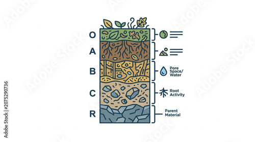 Tableau sur toile Soil Profile Layers Diagram Showing Organic Matter Horizon.