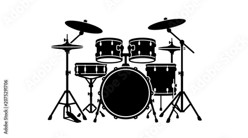 Foto Drum set silhouette against a white background musical instrument illustration