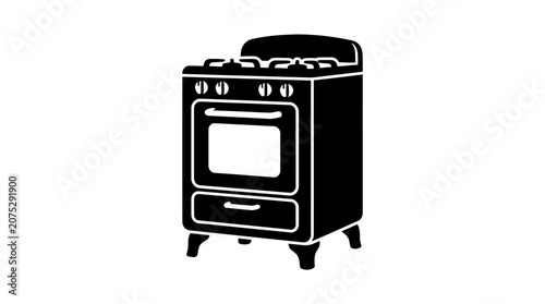 Принти на полотні Black Silhouette Of A Vintage Range Stove Against White Background