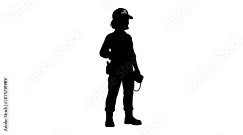 Tableau sur toile Park ranger silhouette against a white background full body depiction
