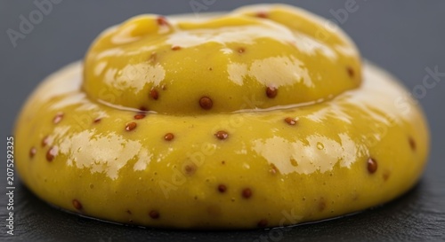 Close-up of Delicious Mustard Swirl on a Dark Surface, Culinary Delight.
