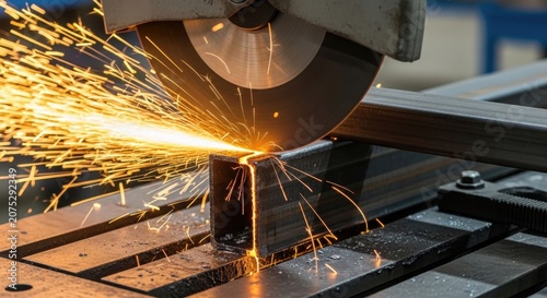 Close-up of Metal Grinding with Sparks Flying in Workshop.