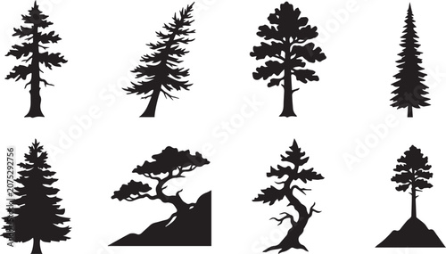 Quadro su tela Trees appear as black silhouettes on white.