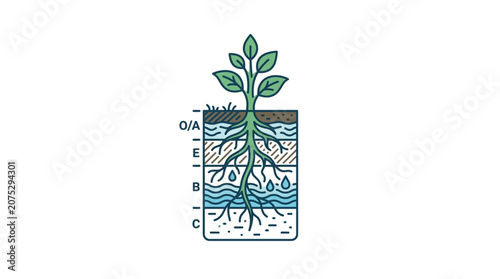 Obraz na plátně Plant Root System and Soil Layers Diagram.
